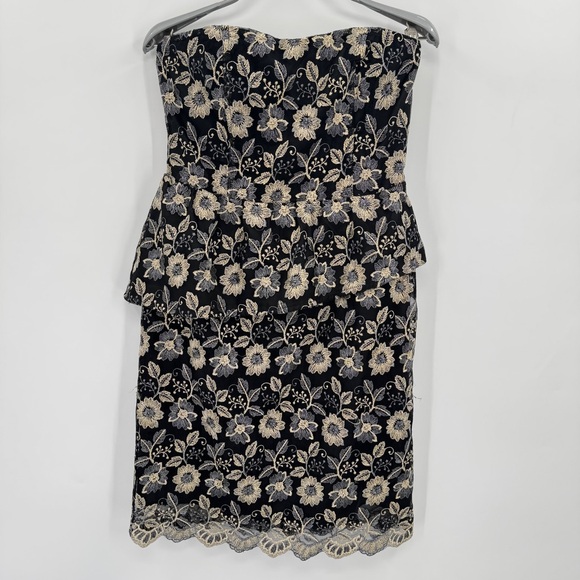 MM Couture by Miss Me Black/Gold Floral Lace Strapless Mini Dress sz M Evening - Picture 1 of 9